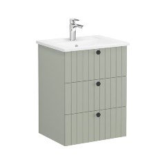 Vitra Root Groove 69477 Lavabo Dolabı, Üç Çekmeceli, 60 Cm, Mat Retro Yeşil, Köşeli Lavabolu